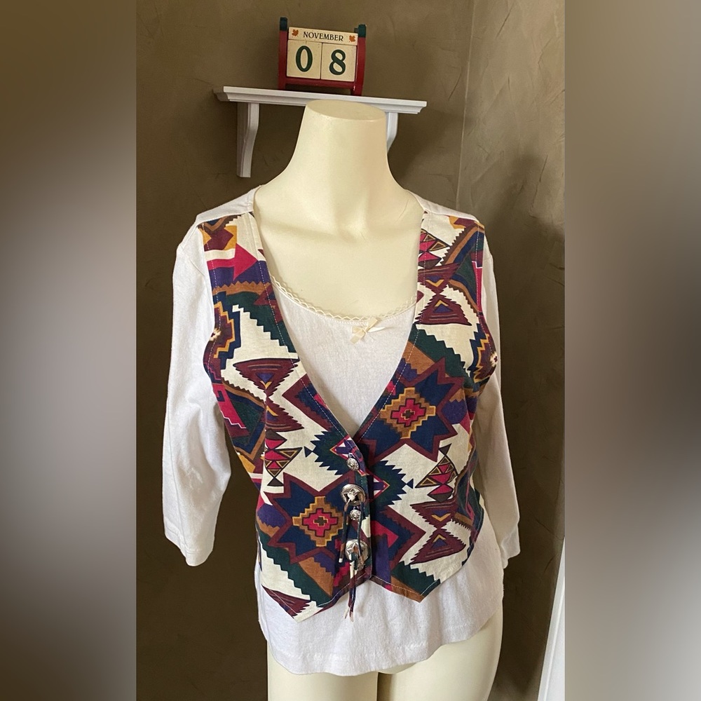 Vintage Impact western southwest country Shirt Attached Vest medium
